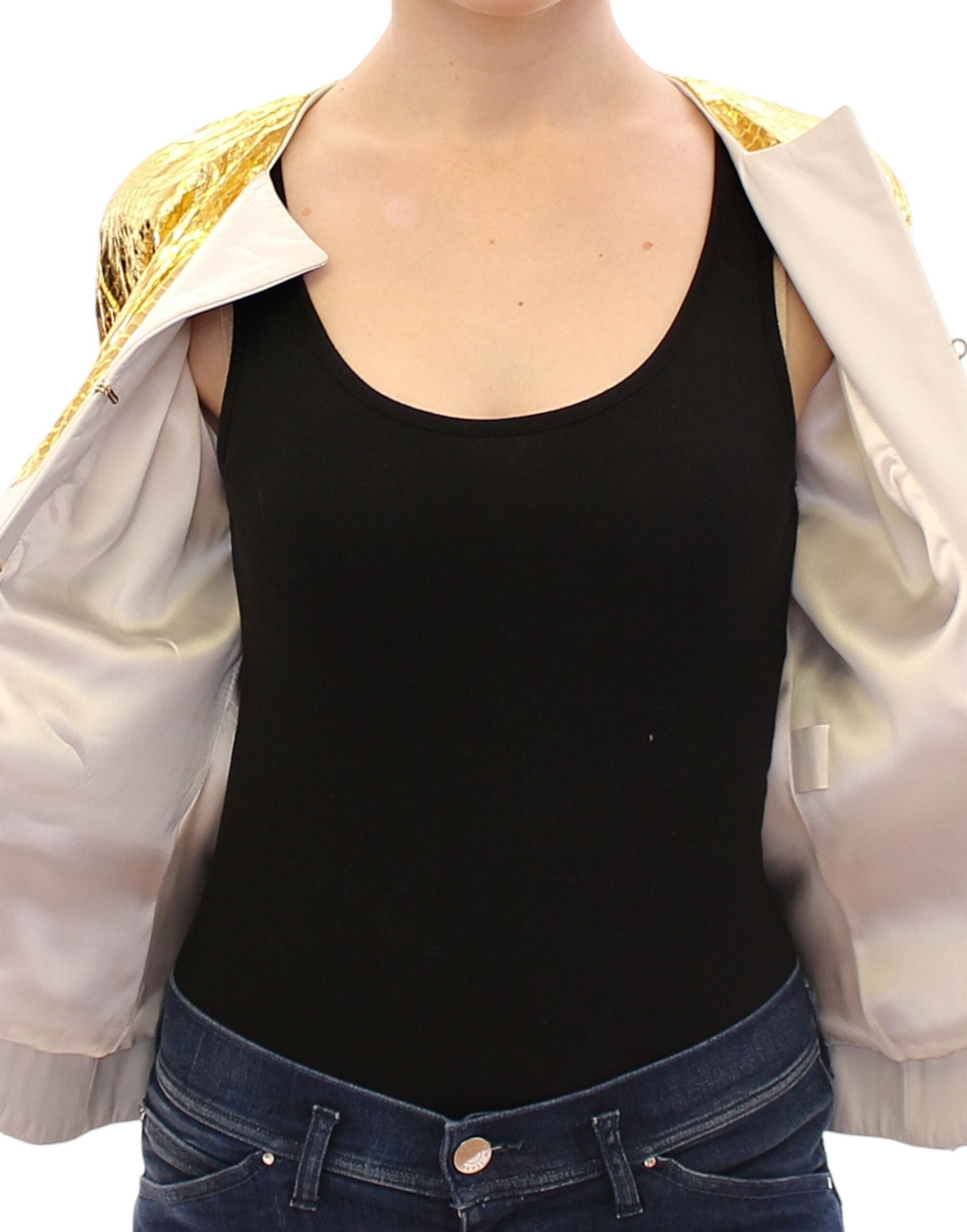 Vladimiro Gioia Weiß Gold Lila Lederjacke